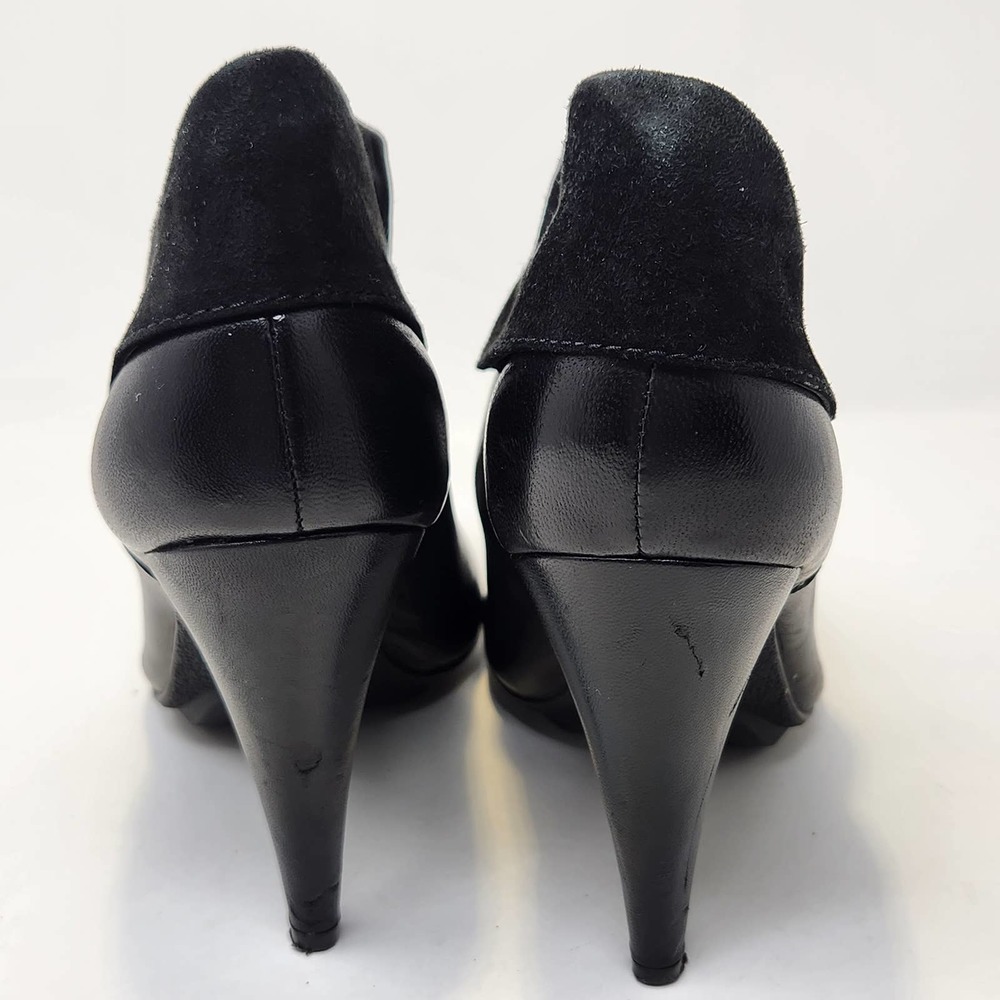 Coach Annika Heeled Ankle Booties Womens 7 B Black Leather Suede Fold Slip On - Picture 7 of 11